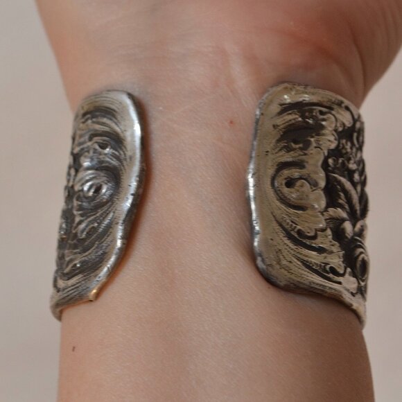 Rare Antique Tiffany Stamped Sterling Silver Cuff Bracelet Wide - Picture 10 of 12
